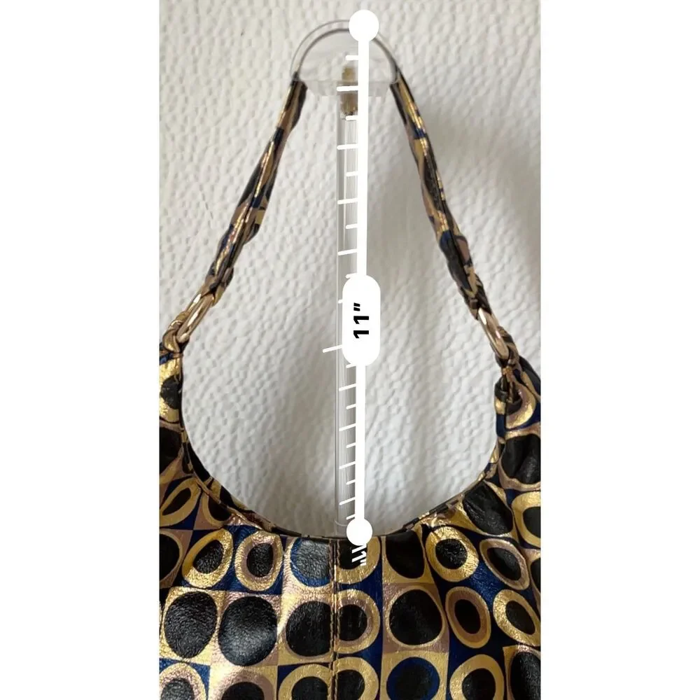 Vintage Hobo Gabor blue, black and gold metallic hobo-style/slouchy shoulder bag